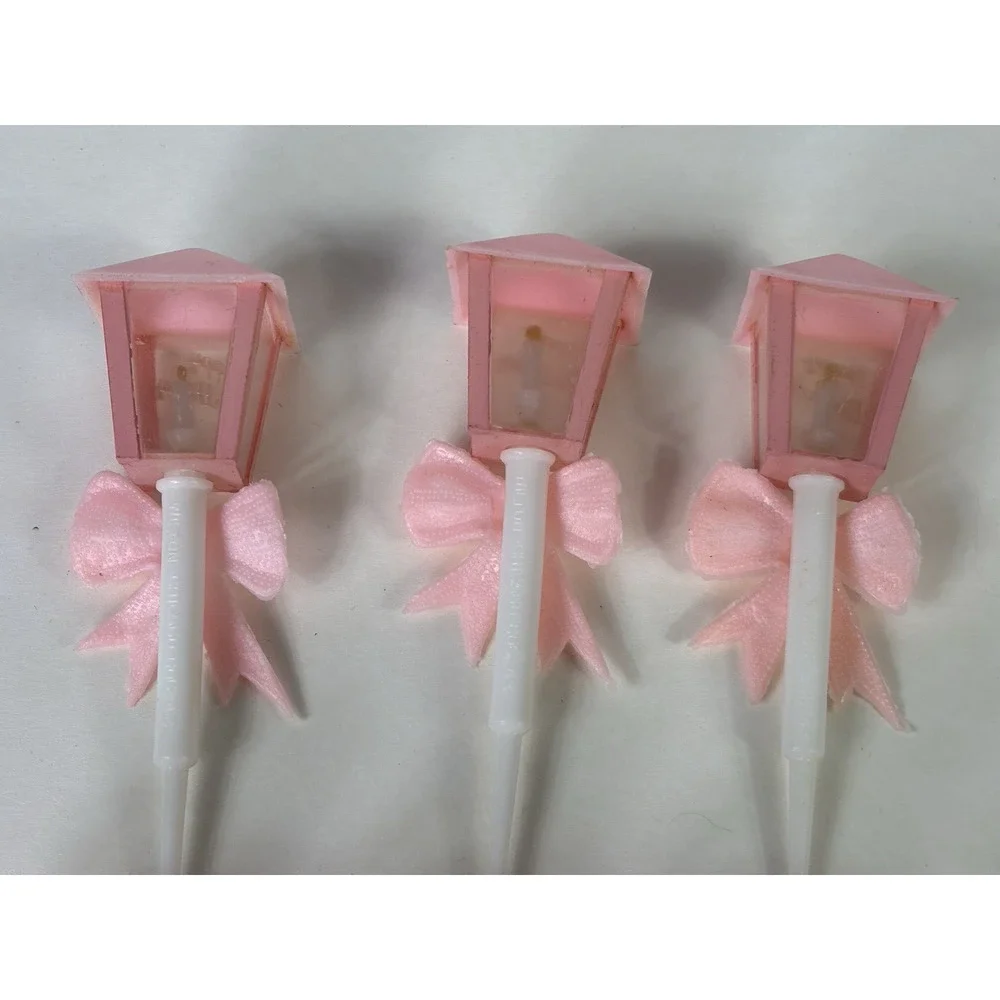 Vintage WILTON Happy Birthday Street Lamp Cake Toppers Decoration Pink Qty 7